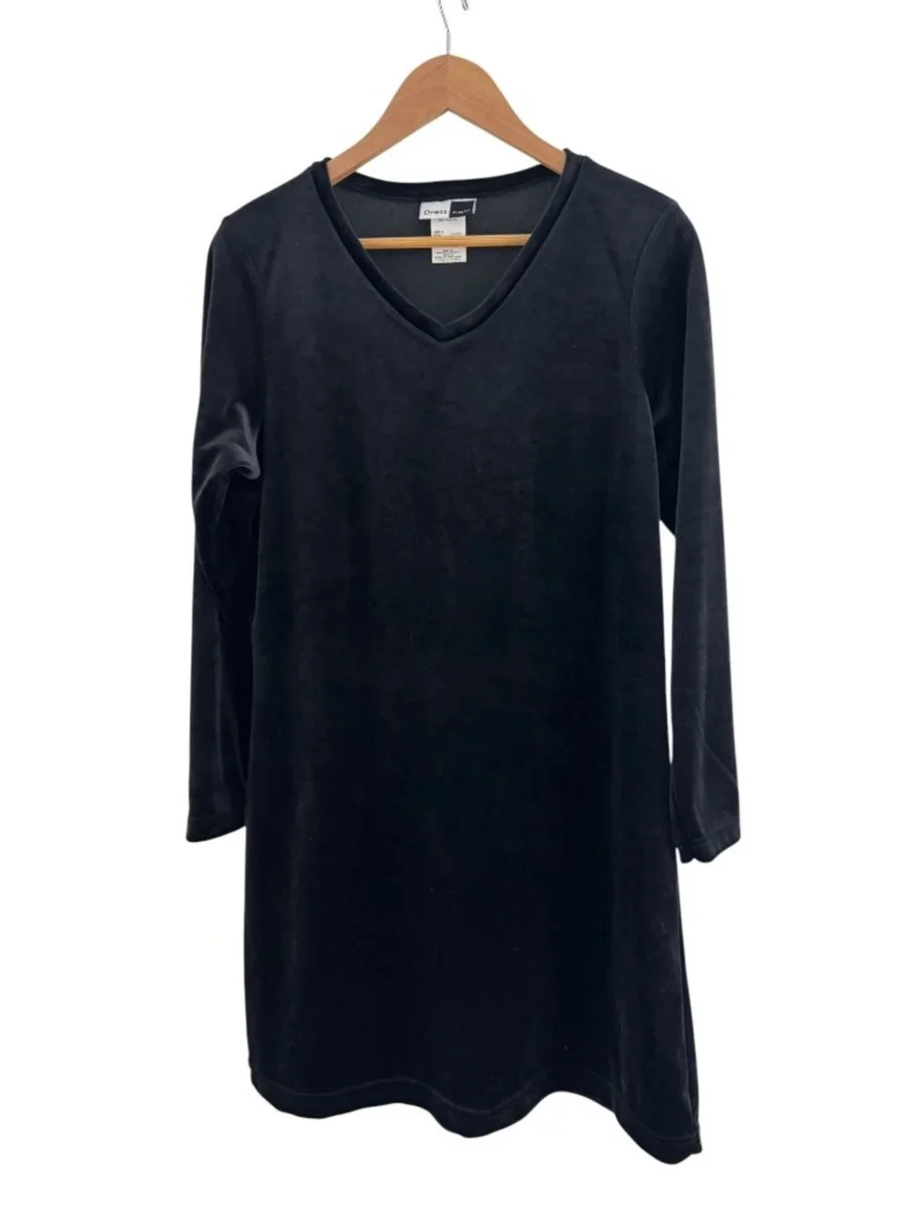 Dress.com Black V-Neck Velvet‎ Velour Long Sleeve Dress Size M Evening Holiday